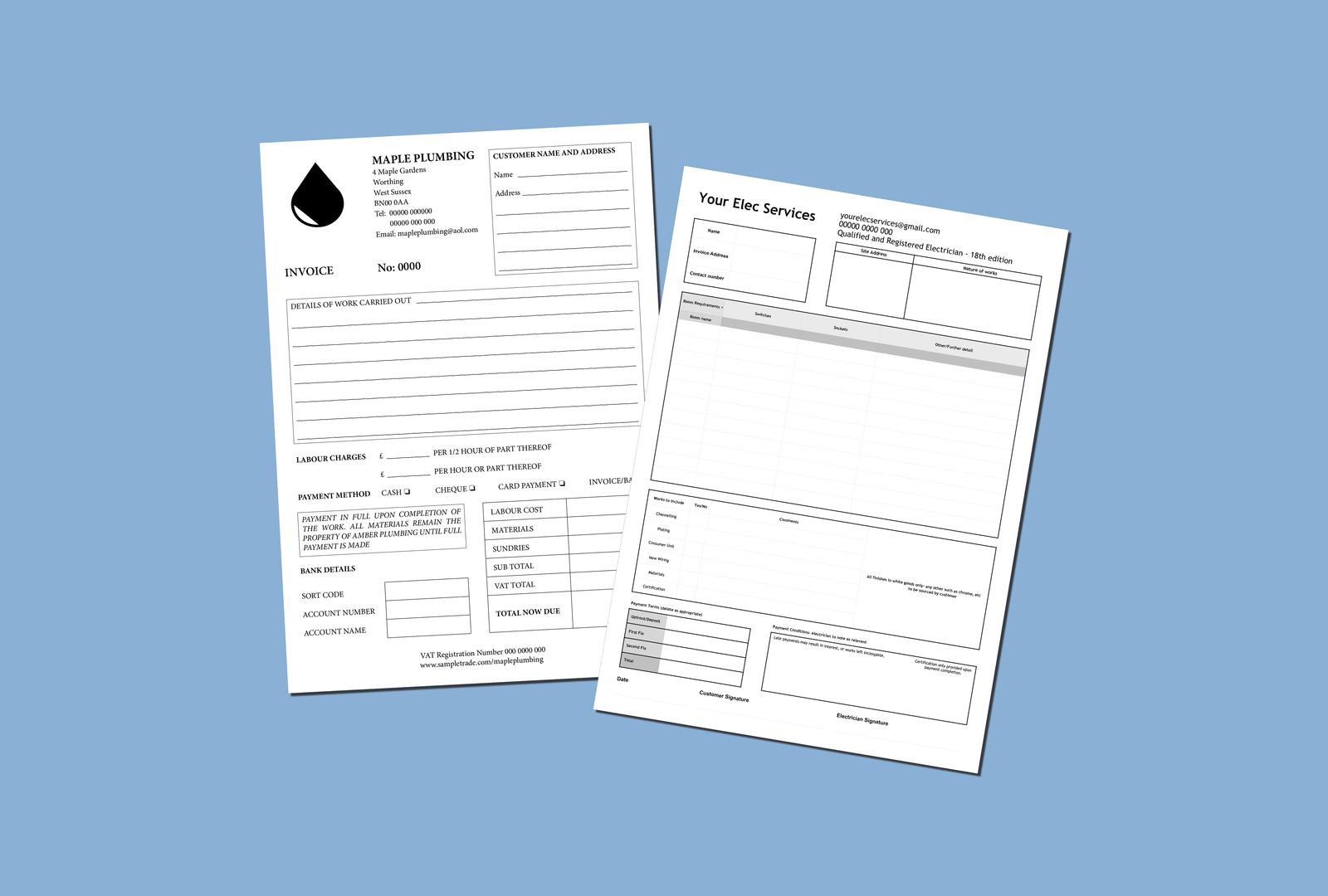 A4 Personalised Duplicate Invoice Books Examples