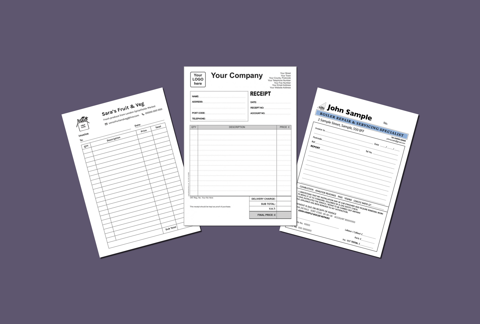 Example of personalised duplicate invoice books